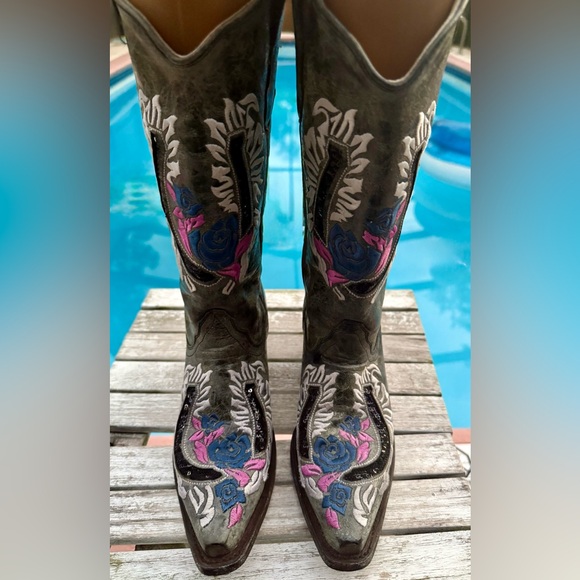 Corral R2523 Horseshoe Rose Flower Embroidery Gray Cowboy Boots Women’s 6.5 - Picture 3 of 10